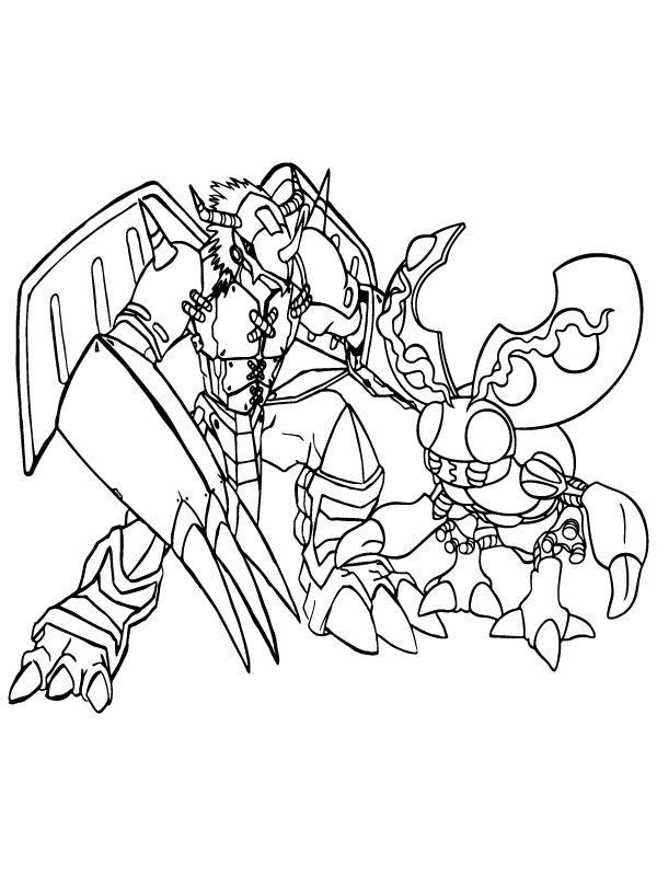 Dibujo de Página para Colorear de Tentomon y Wargreymon de Digimon Adventure para Colorear