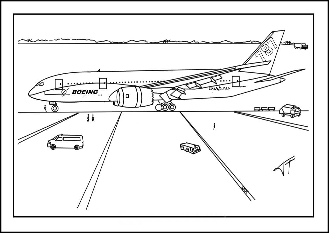 Dibujo de Avión en el Aeropuerto para Colorear