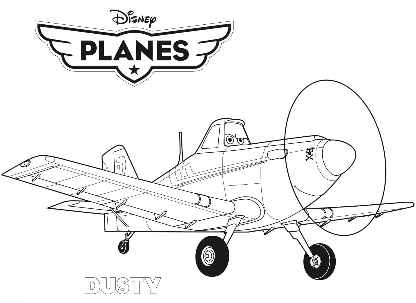 Dibujo de Aviones Polvorientos Sonrientes para Colorear