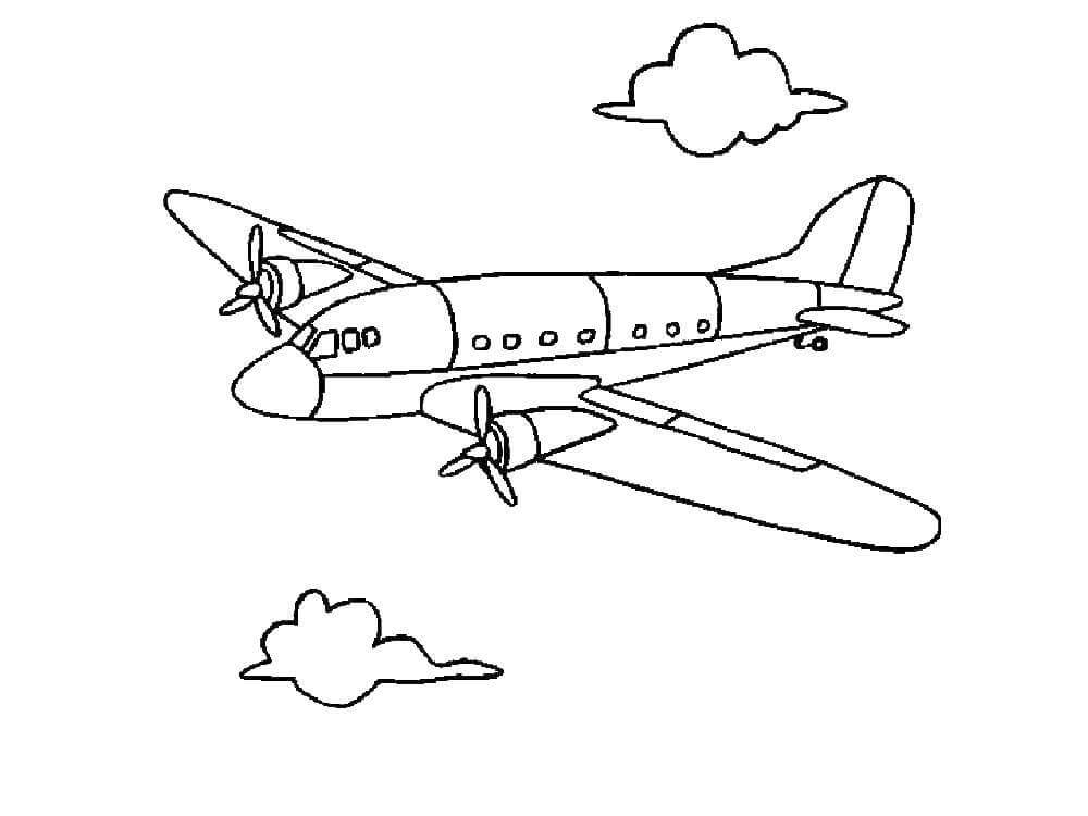 Dibujo de Aviones y Dos Nubes para Colorear
