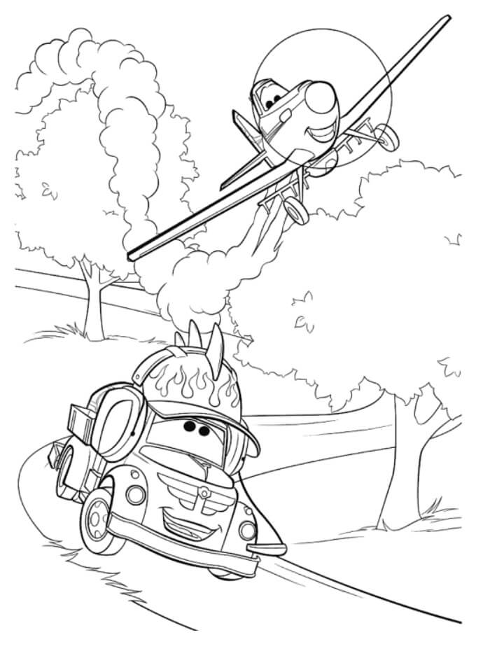 Dibujo de Coches y Aviones de Disney para Colorear