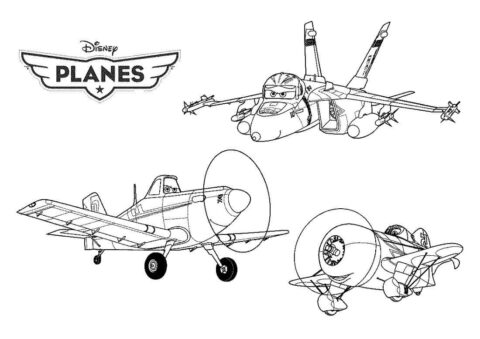 Dibujo de Tres Aviones de Disney para Colorear