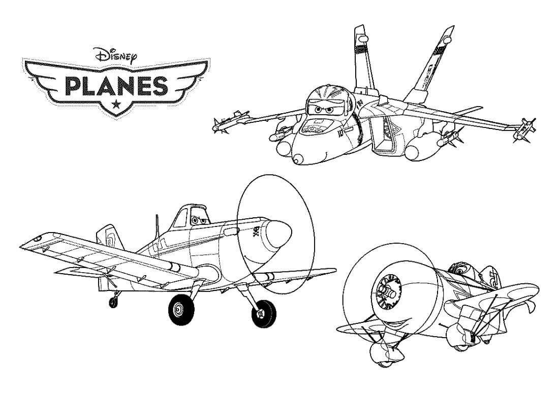 Dibujo de Tres Aviones de Disney para Colorear