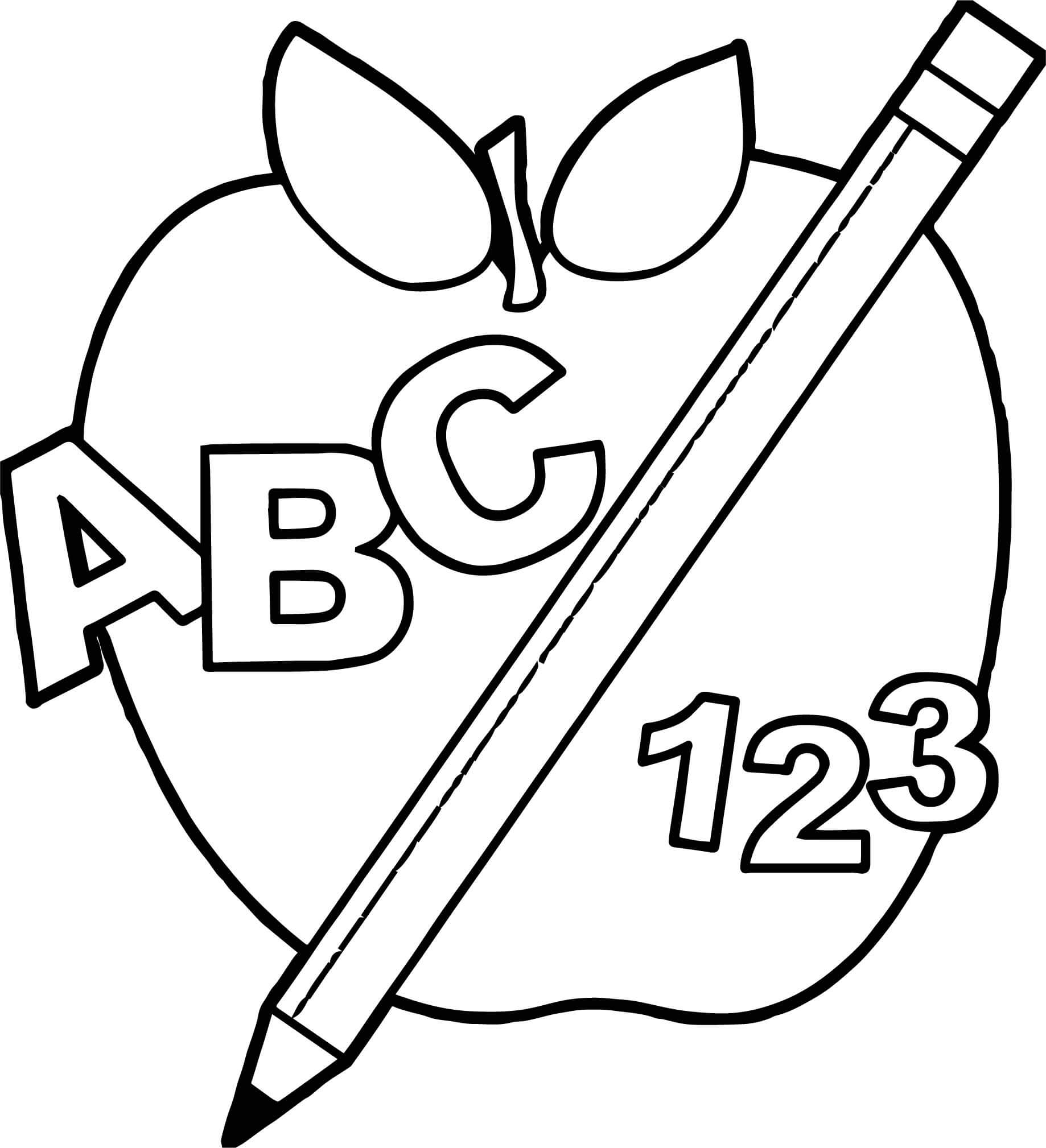 Dibujo de Apple Alfabeto Nmero y Lpiz para Colorear