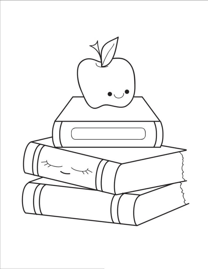 Dibujo de Apple en Dos Libros de Regreso a Clases para Colorear