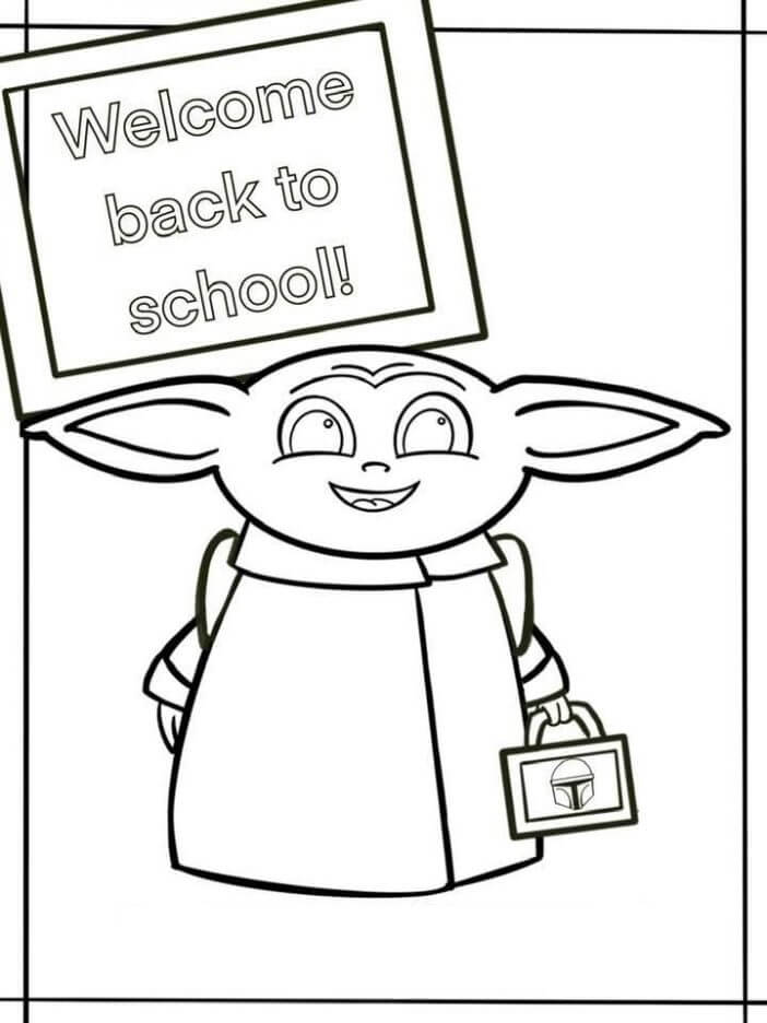 Dibujo de Baby Yoda Regreso a la Escuela para Colorear