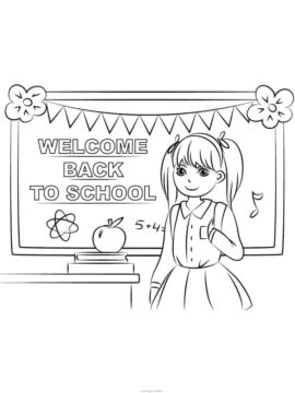 Dibujo de Nia de Bienvenida de Regreso a la Escuela para Colorear