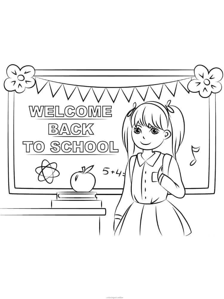 Dibujo de Nia de Bienvenida de Regreso a la Escuela para Colorear