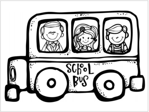 Dibujo de Tres Nios en Auto de Regreso a la Escuela para Colorear