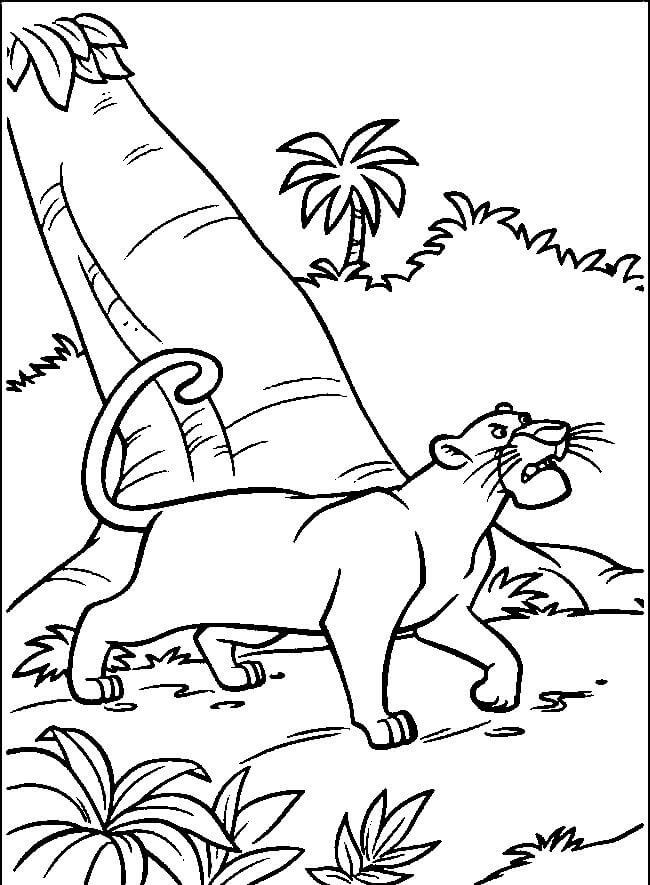 Dibujo de Bagheera Caminando en la Jungla para Colorear