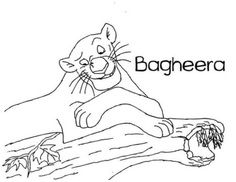 Dibujo de Bagheera Sonriendo en Rama de Rbol para Colorear