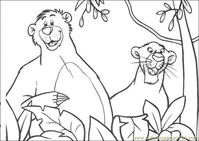 Dibujo de Bagheera con Baloo para Colorear