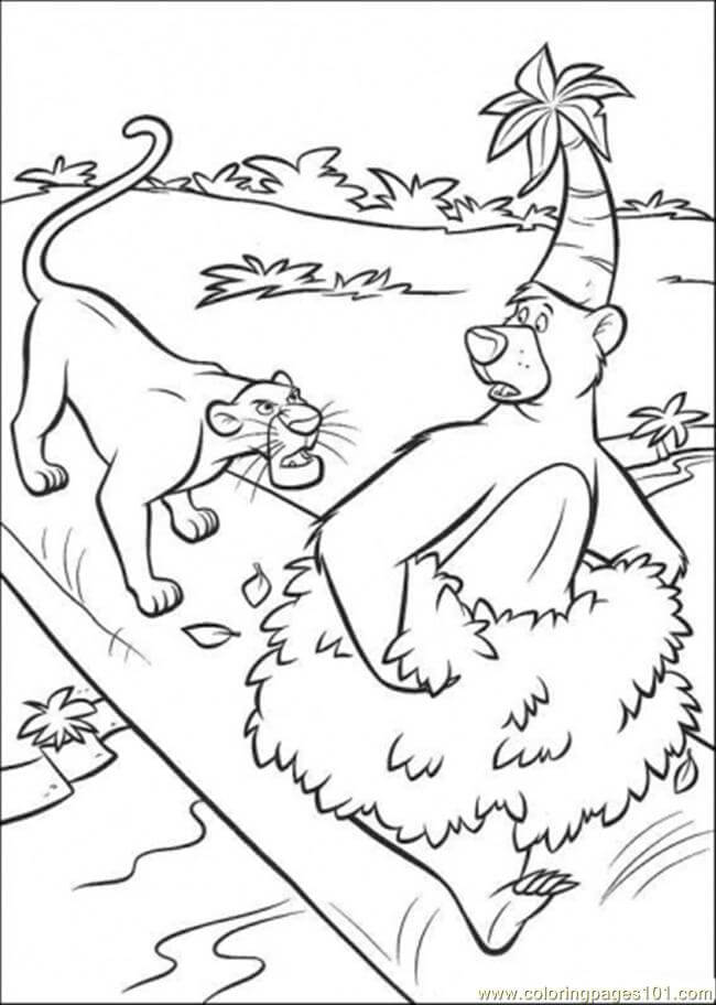 Dibujo de Bagheera y Baloo en la Jungla para Colorear