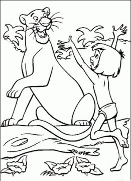 Dibujo de Bagheera y Mowgli Felices para Colorear