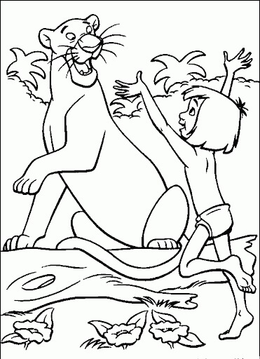 Dibujo de Bagheera y Mowgli Felices para Colorear