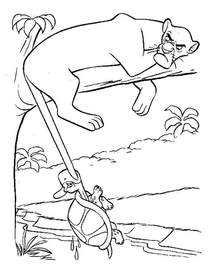 Dibujo de Bagheera y Tortuga para Colorear