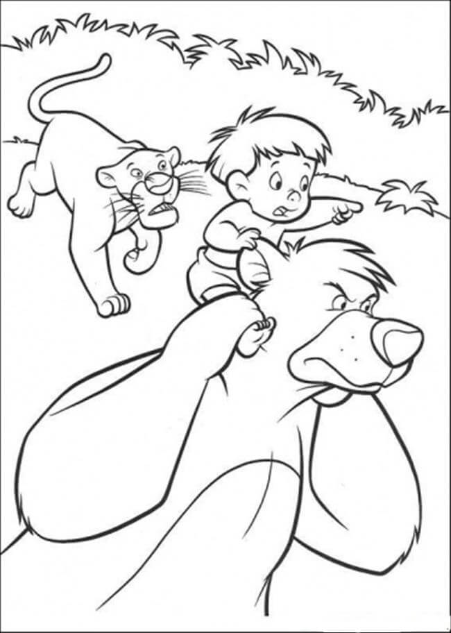 Dibujo de Baloo Bagheera y un Nio Est Corriendo para Colorear