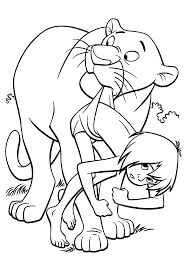 Dibujo de Mowgli con Bagheera Lindo para Colorear