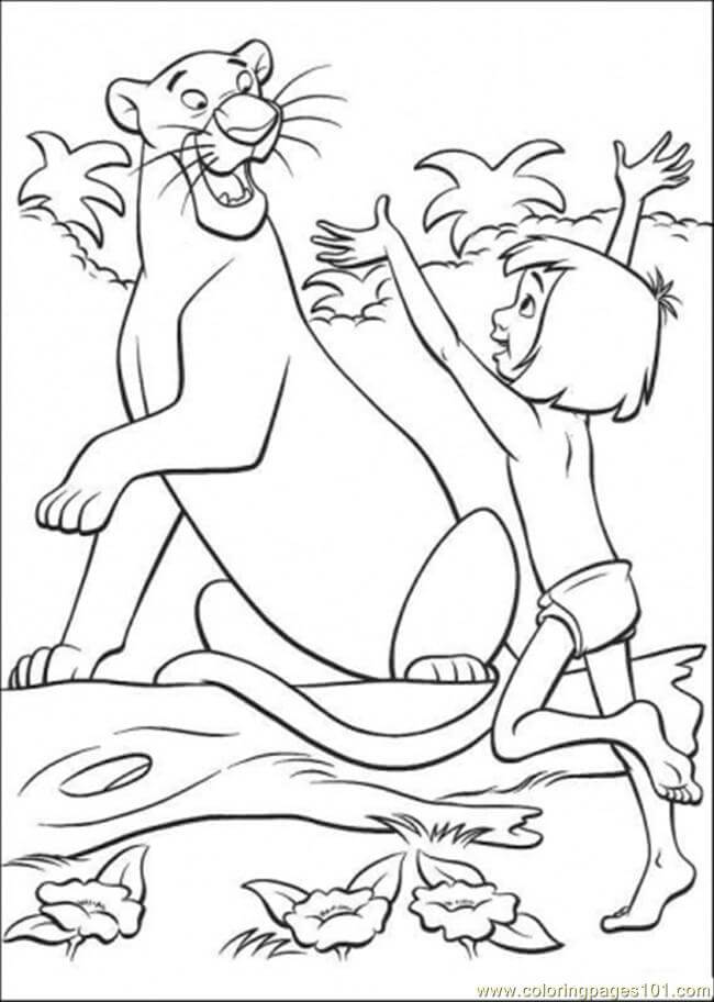 Dibujo de Mowgli con Bagheera para Colorear