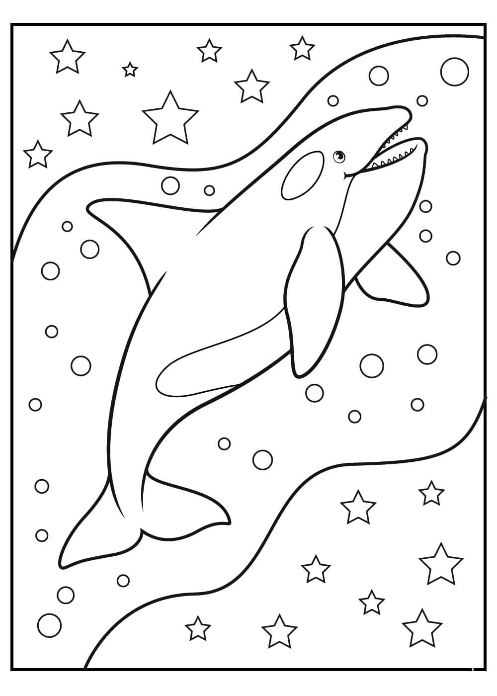 Dibujo de Ballena Divertida con Estrellas para Colorear