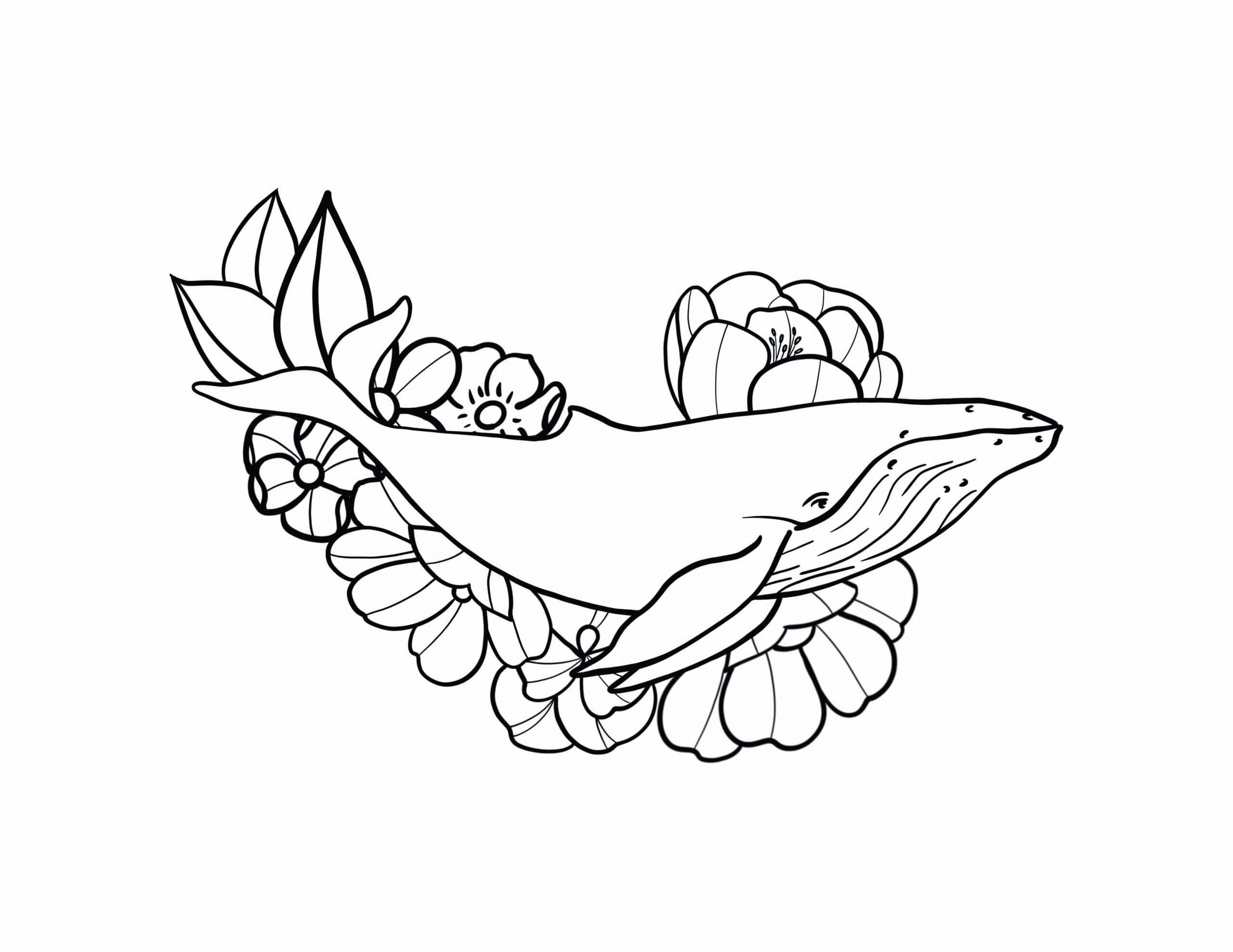 Dibujo de Ballena con Flores para Colorear
