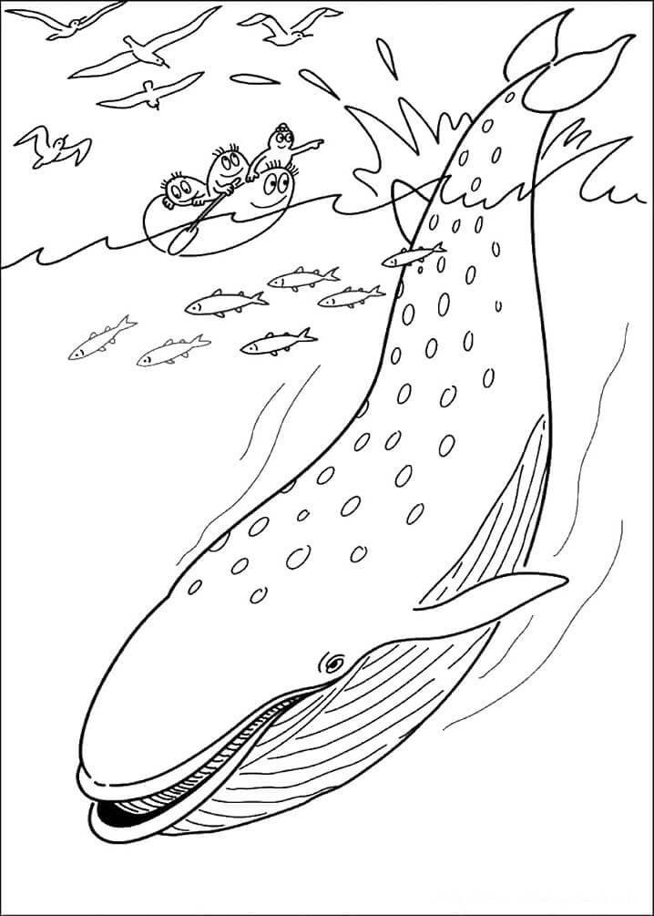Dibujo de Barbapapa y Ballena para Colorear