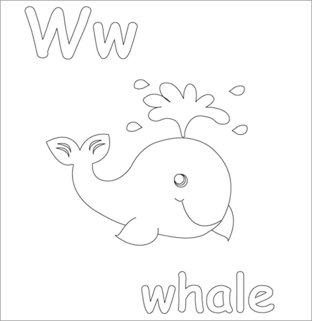 Dibujo de La Letra W Es para Ballena para Colorear
