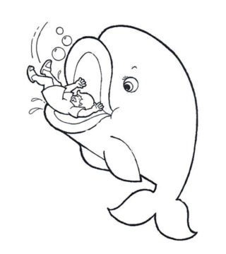 Dibujo de Niña en Boca de Ballena para Colorear