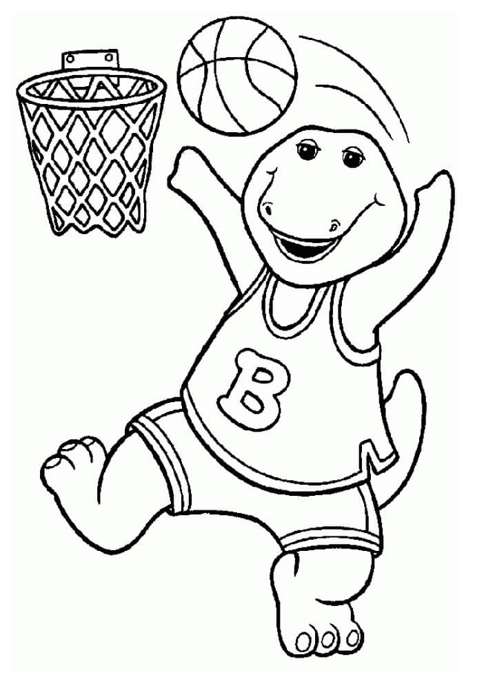 Dibujo de Barney Juega Baloncesto para Colorear
