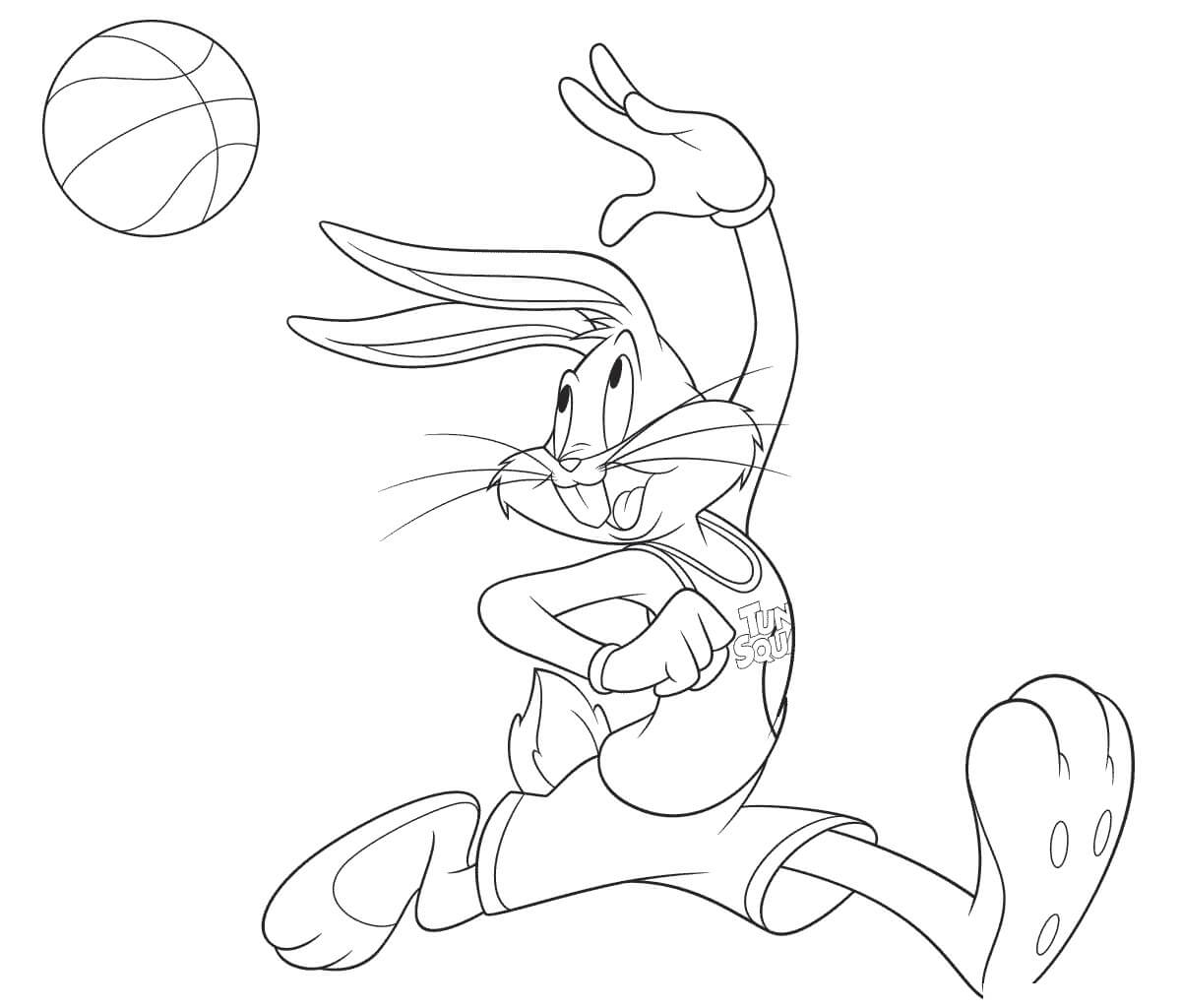 Dibujo de Bugs Bunny Jugando Baloncesto para Colorear