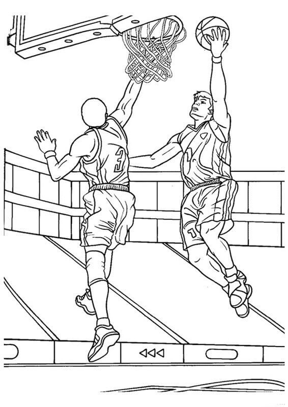 Dibujo de Dos niño Juego Baloncesto para Colorear
