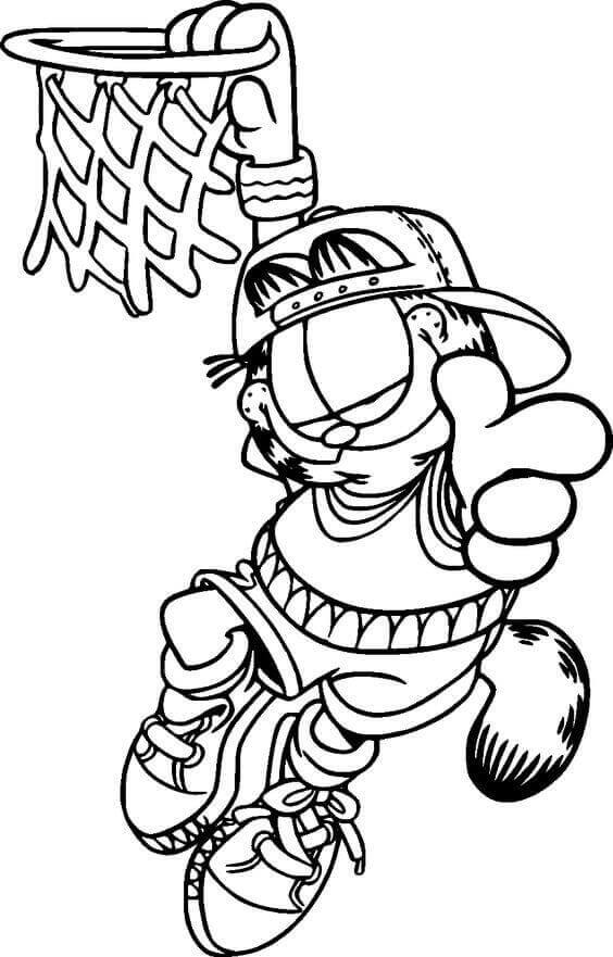 Dibujo de Gato Genial Jugando al Baloncesto para Colorear