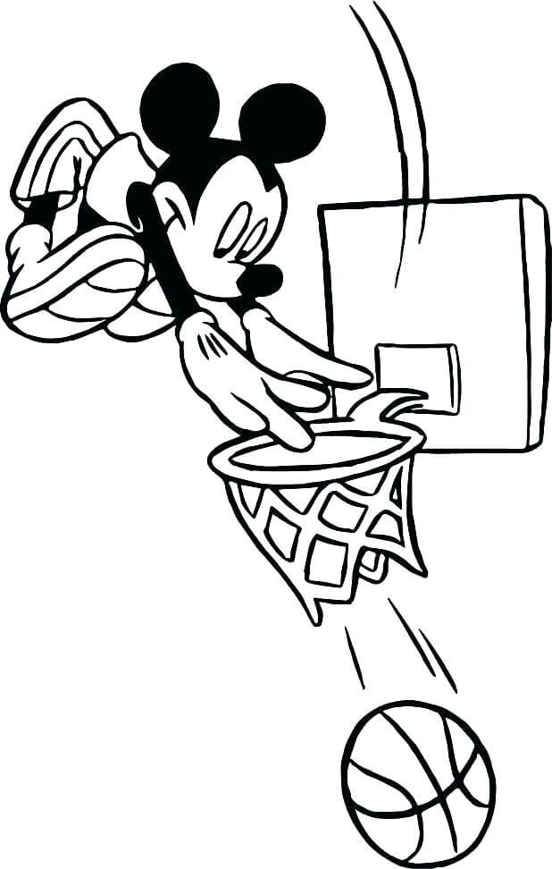 Dibujo de Mickey Jugando al Baloncesto para Colorear