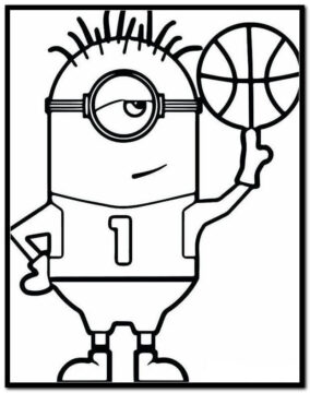 Dibujo de Minion Jugando al Baloncesto para Colorear