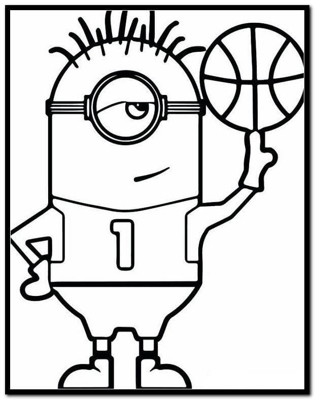 Dibujo de Minion Jugando al Baloncesto para Colorear