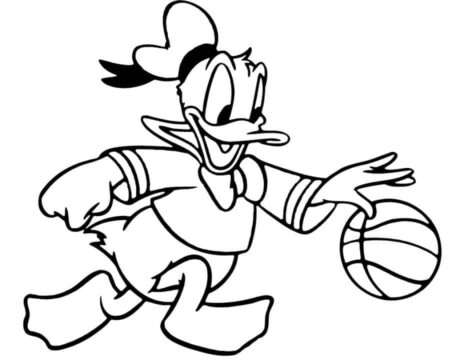 Dibujo de Pato Donald Jugando Baloncesto para Colorear