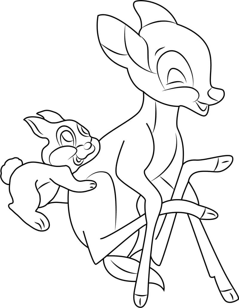 Dibujo de Bambi Jugando con Truenos para Colorear