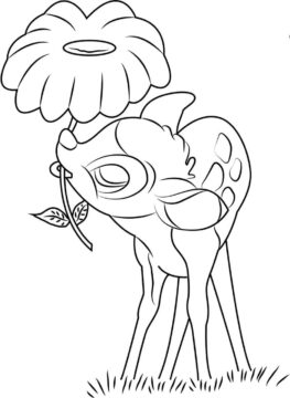Dibujo de Bambi Roendo Flor para Colorear
