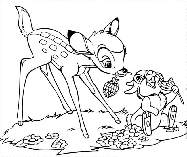 Dibujo de Bambi y Thumper Comiendo para Colorear