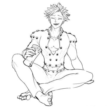 Dibujo de Ban Sentado y Sonriendo para Colorear