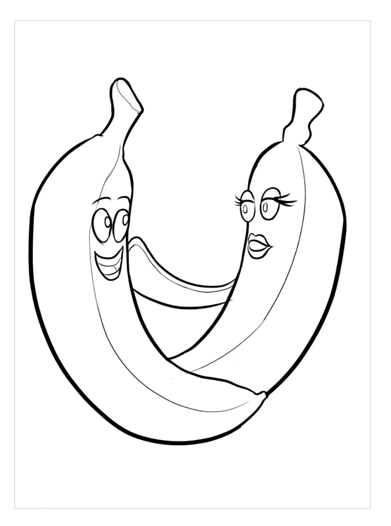 Dibujo de Divertido Platano de Dos Dibujos Animados para Colorear