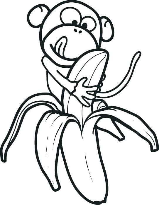 Dibujo de Mono con Platano para Colorear