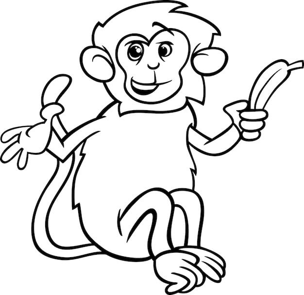 Dibujo de Mono Divertido con Platano 2 para Colorear