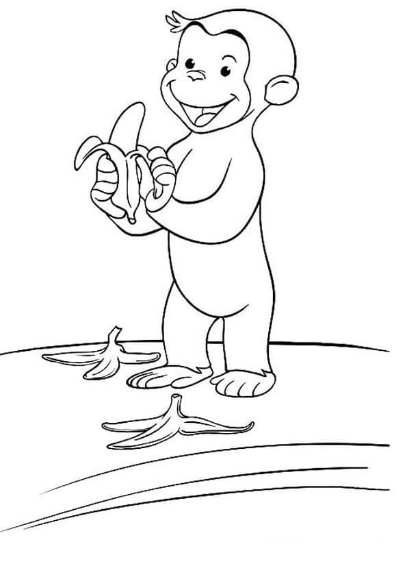 Dibujo de Puesto de Monos y Comiendo Platano para Colorear