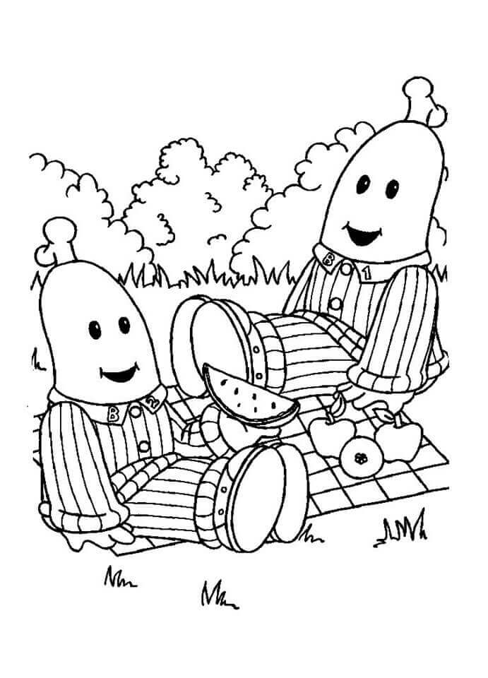 Dibujo de Picnic de Platanos en Pijama para Colorear