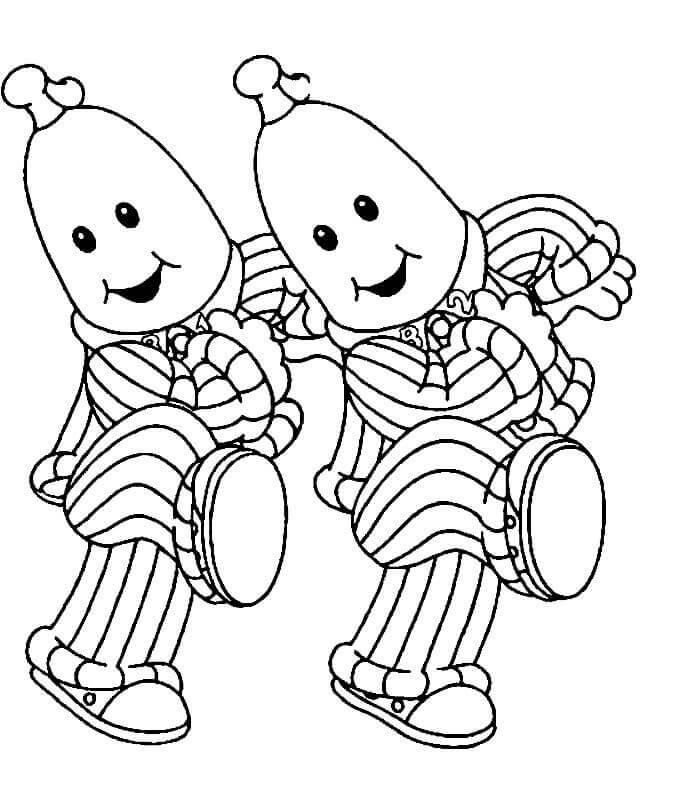 Dibujo de Platanos en Pijama Caminando para Colorear