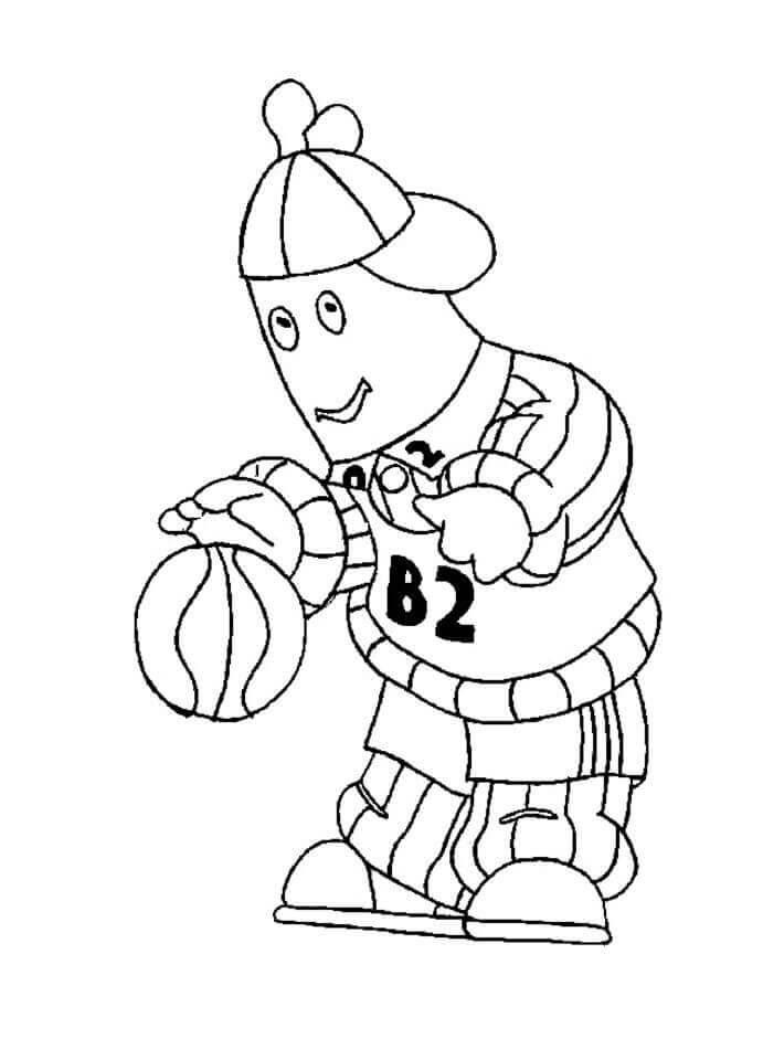 Dibujo de Platanos en Pijama Jugar a la Pelota para Colorear