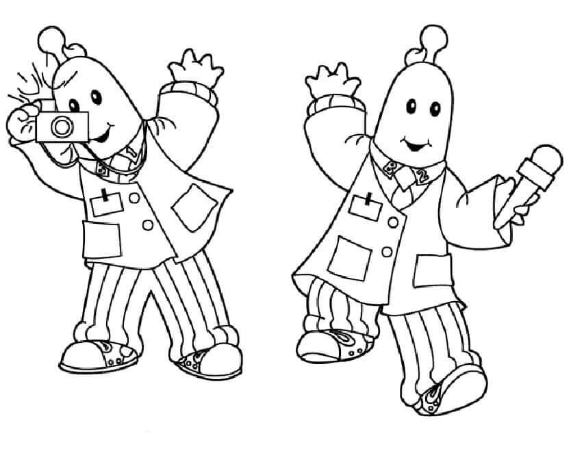 Dibujo de Platanos en Pijama Sonriendo para Colorear