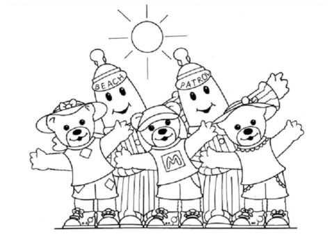Dibujo de Platanos en Pijama y Oso para Colorear