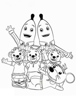 Dibujo de Platanos en Pijama y ratón para Colorear
